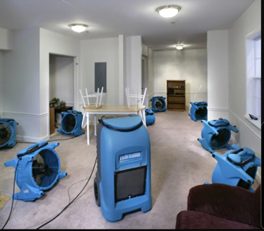 Air movers and dehumidifier setup for Water Extraction & Removal in Hampshire